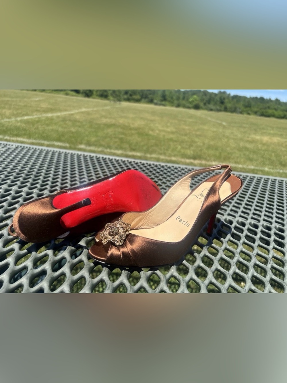 Christian Louboutin FIORELLINO Slingback Pump Leather/Satin Brown 38.5